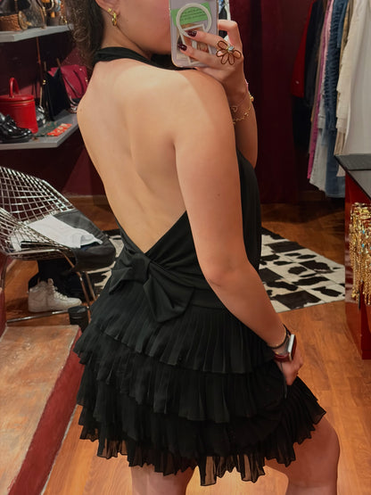 MORGAN SHORT DRESS WITH DRAPPED SKIRT AND OPEN BACK