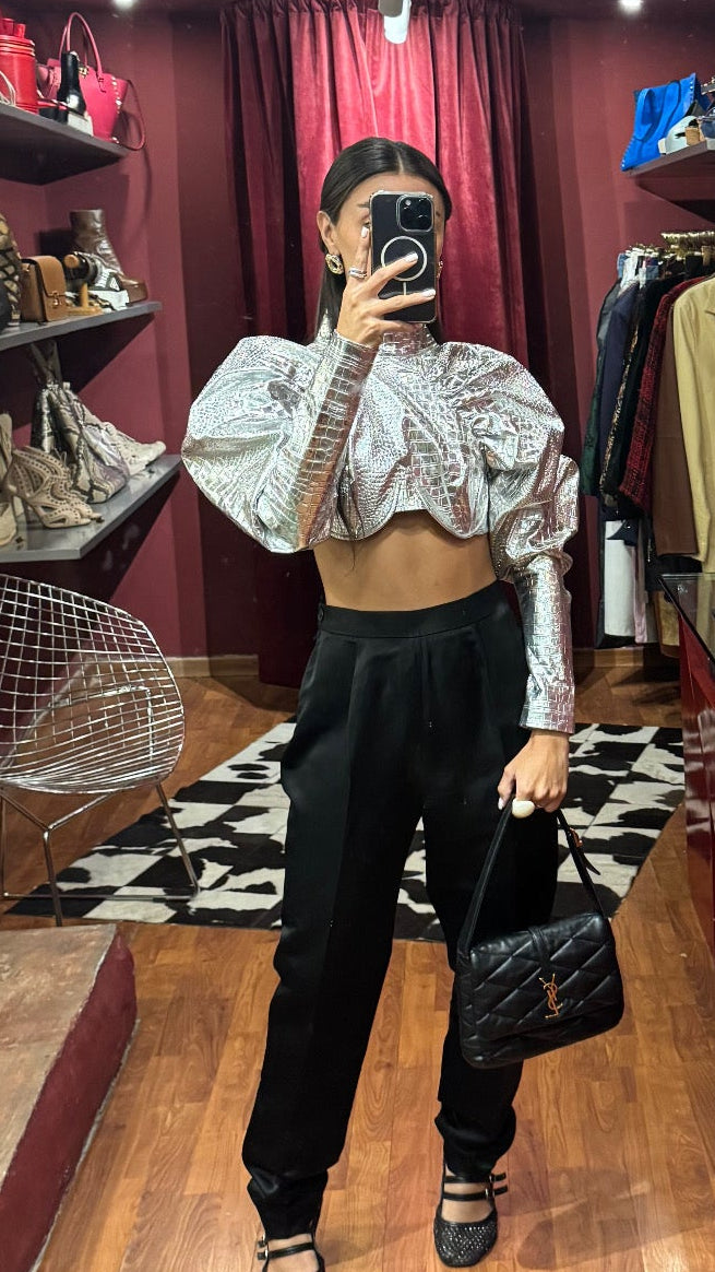 ROTATE SILVER CROP TOP