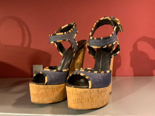 GIUSEPPE ZANNOTTI DENIM PLATFORM SANDALS- SIZE 37