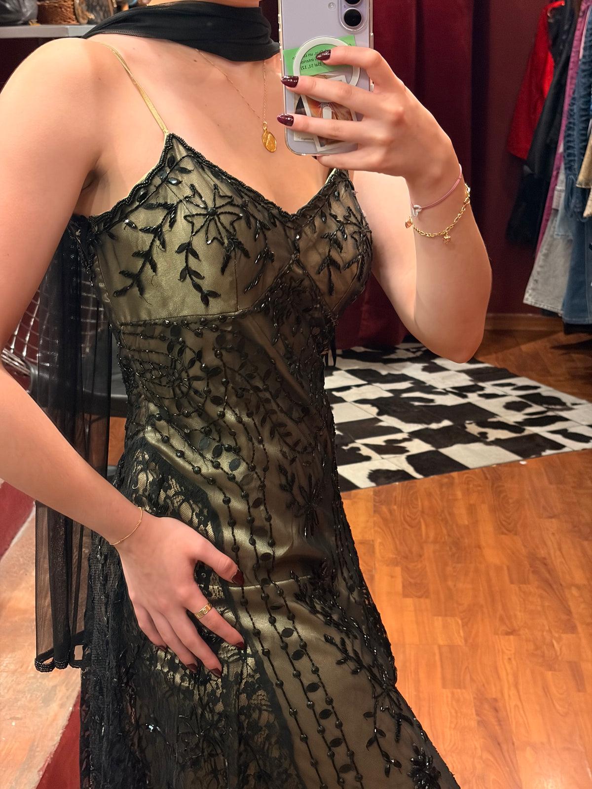 EMBROIDERED BEADS STRAPPY COCKTAIL DRESS