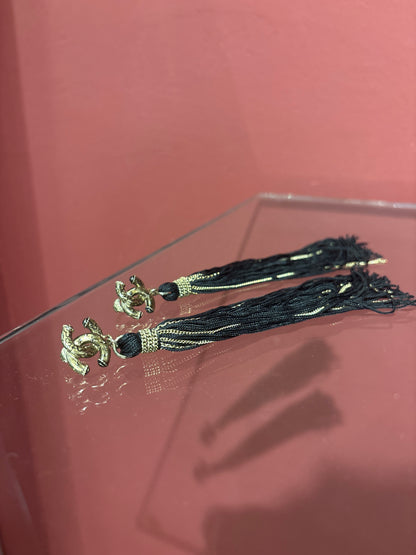 CHANEL CC LONG TASSEL EARRINGS