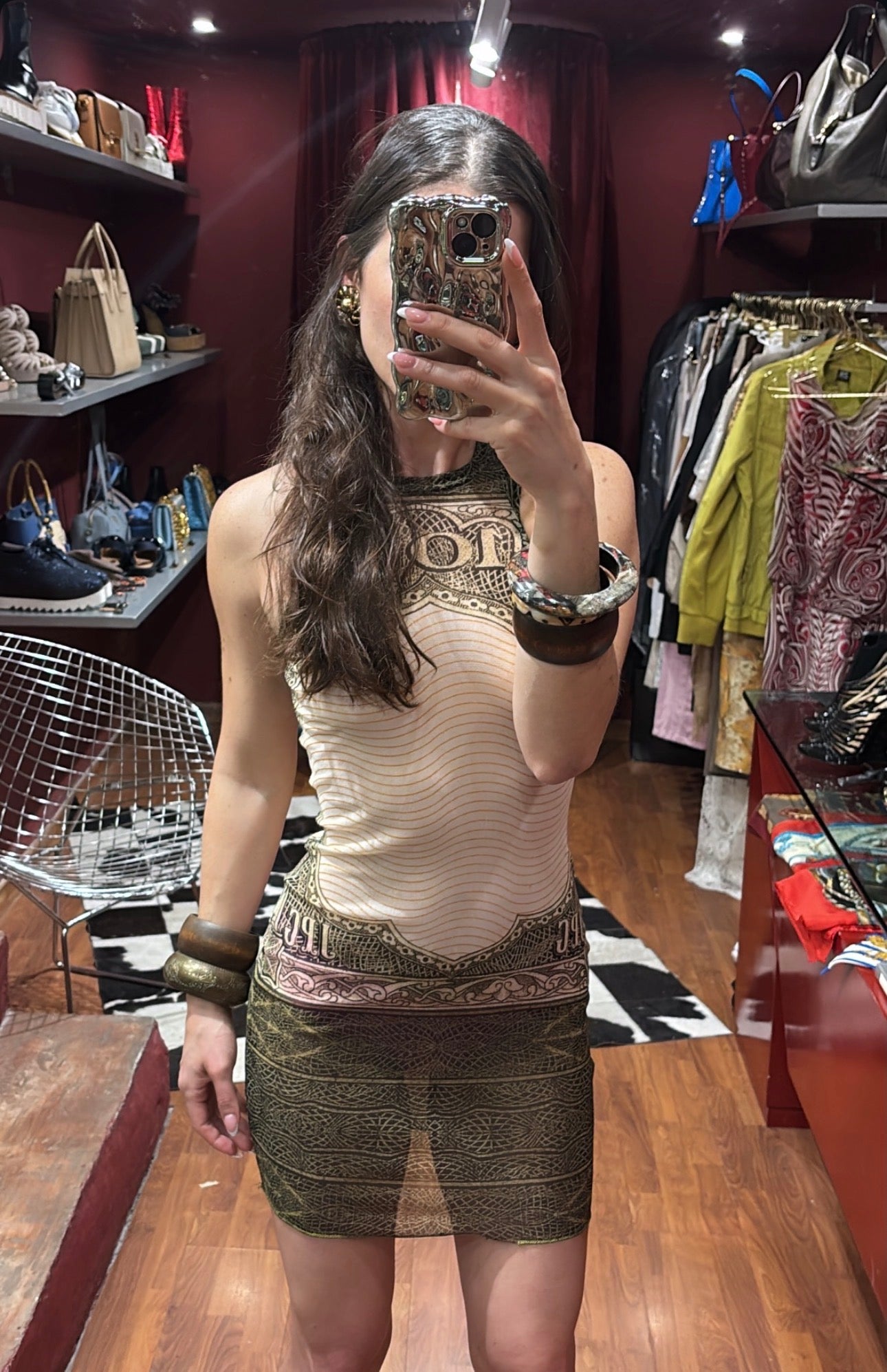 JEAN PAUL GAULTIER MESH MONEY PRINT SHORT DRESS