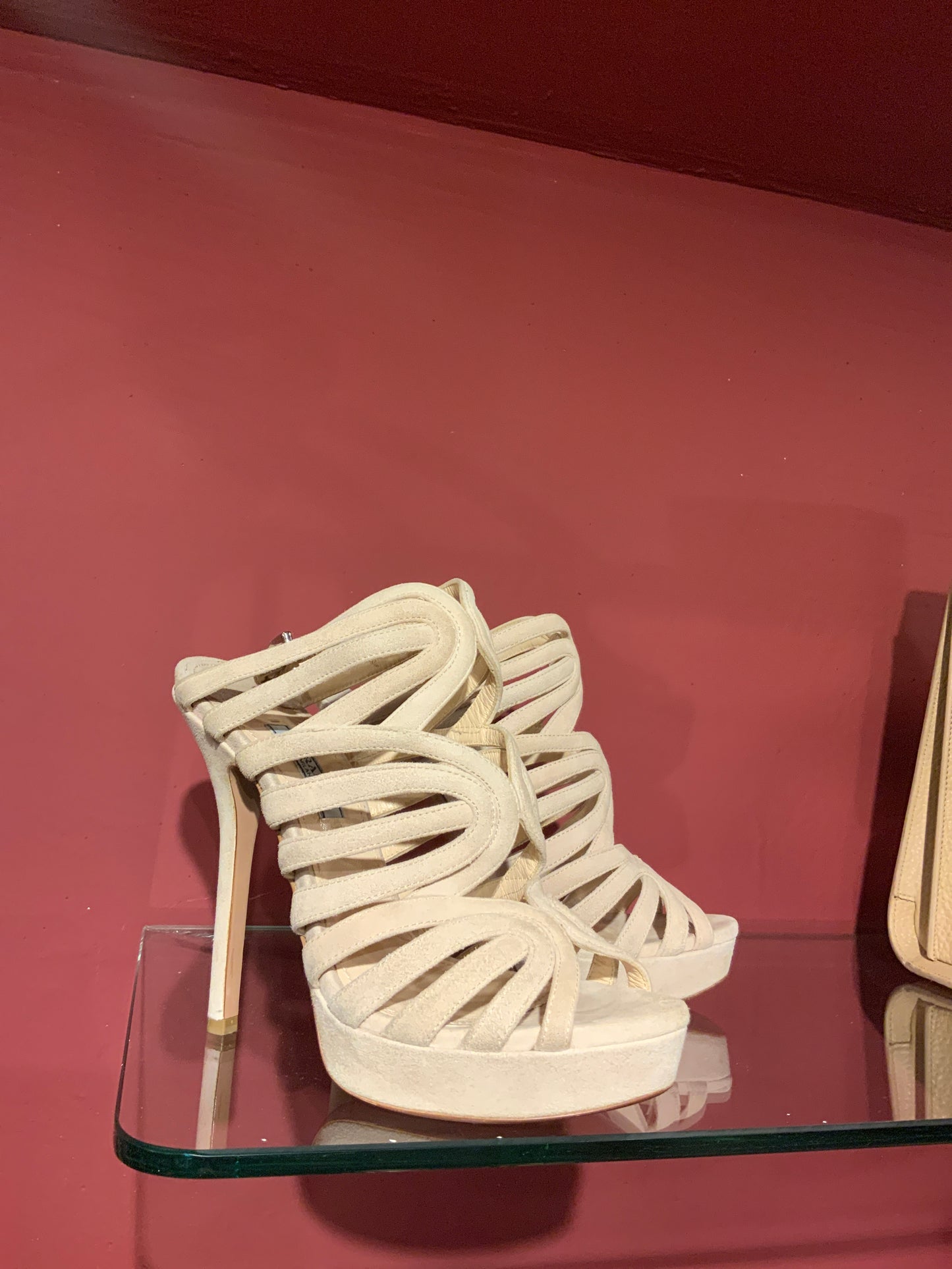 PRADA SUEDE ARABESQUE HEELED SANDALS 37