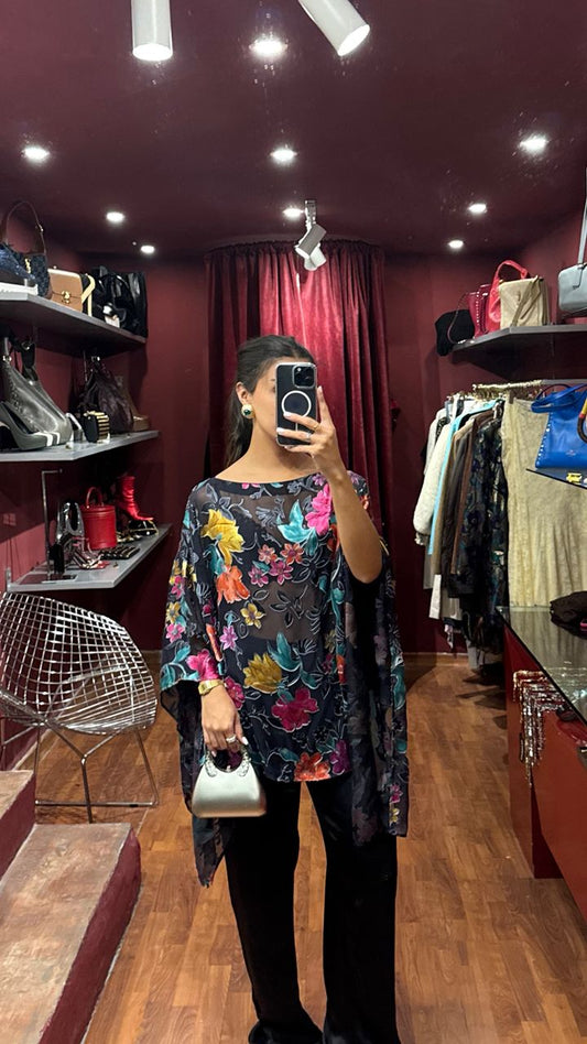 ETRO SHEER SILK FLORAL KAFTAN TOP