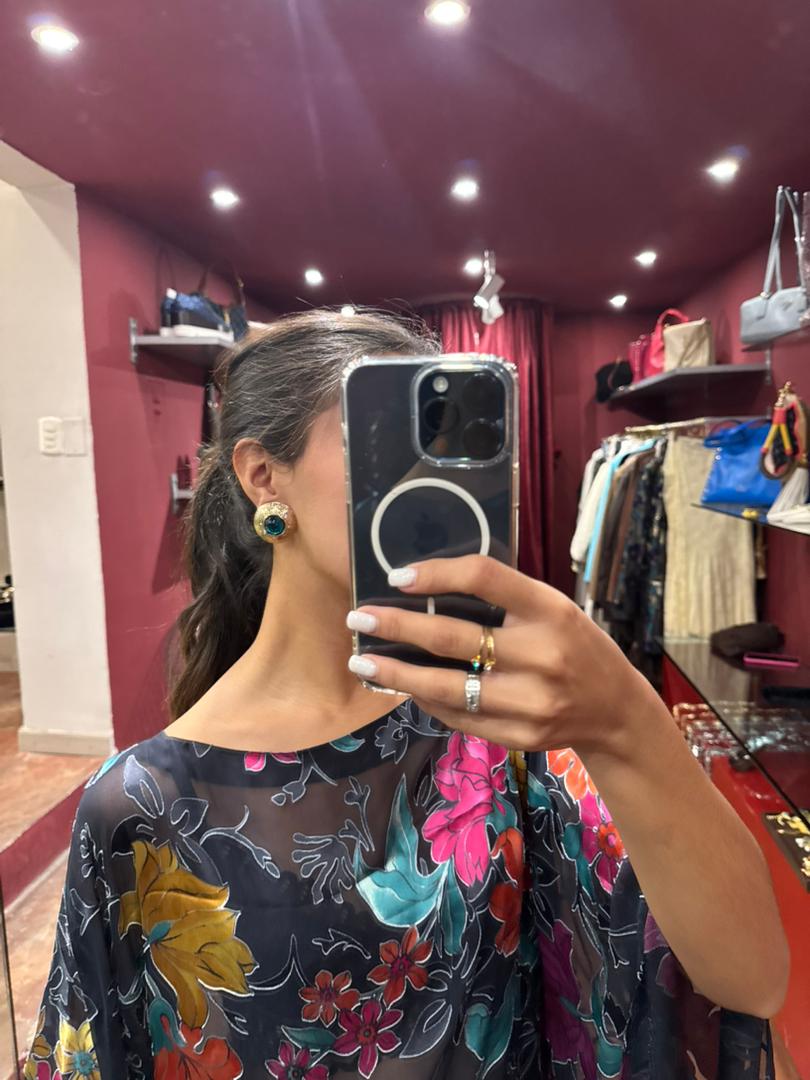 ETRO SHEER SILK FLORAL KAFTAN TOP