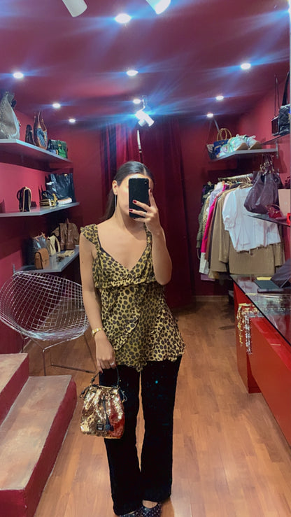 MOSCHINO LEOPARD PRINT STRAPPY TOP