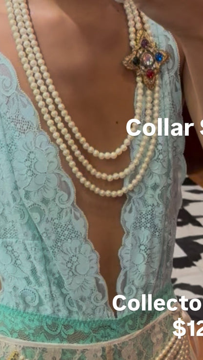 LONG PEARL NECKLACE WITH MULTICOLOR PIECE