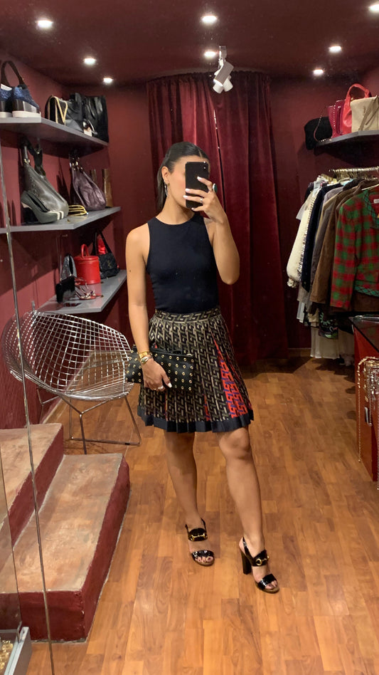 VERSACE PLEATED LOGO SKIRT