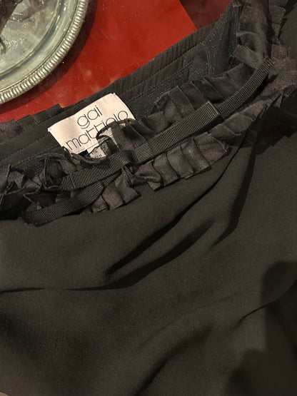 GAI MATTIOLO RUFFLED ROUCHED BLACK DRESS