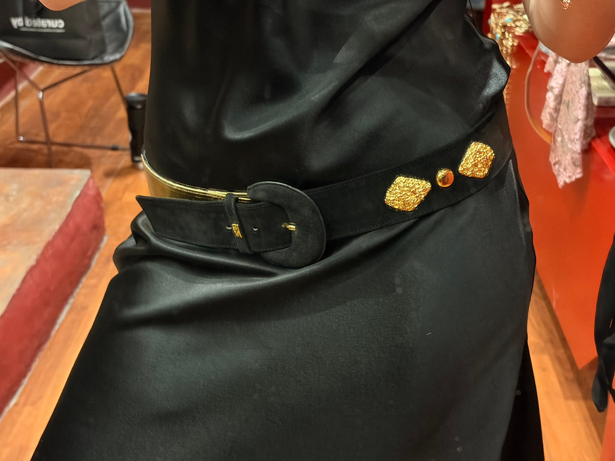 YVES SAINT LAURENT SUEDE BELT WITH GOLD DETAILS