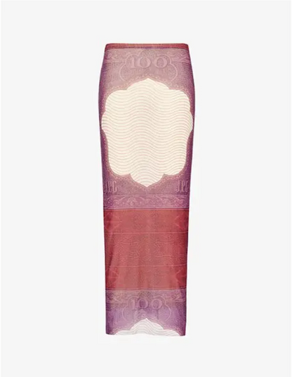 RUNWAY JEAN PAUL GAULTIER MONEY PRINT MESH SKIRT
