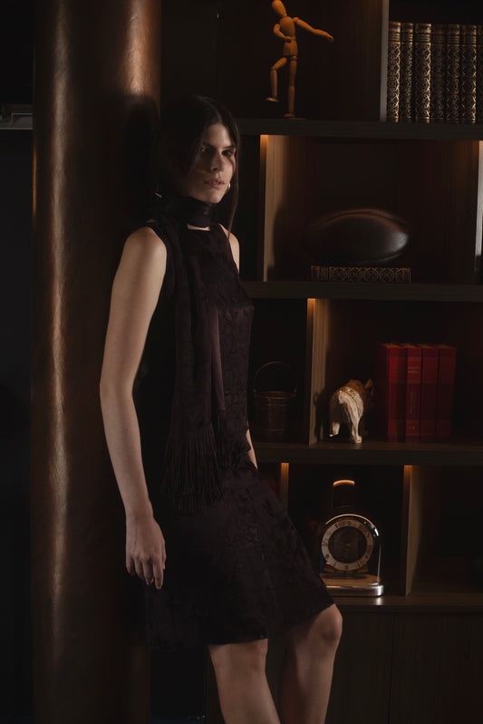 SILK JACQUARD TOP, SKIRT & FOULARD SET