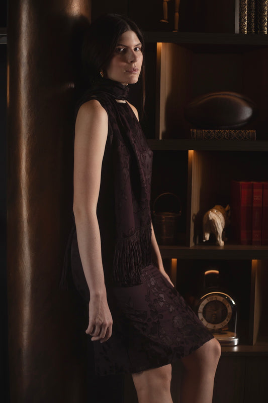 SILK JACQUARD TOP, SKIRT & FOULARD SET