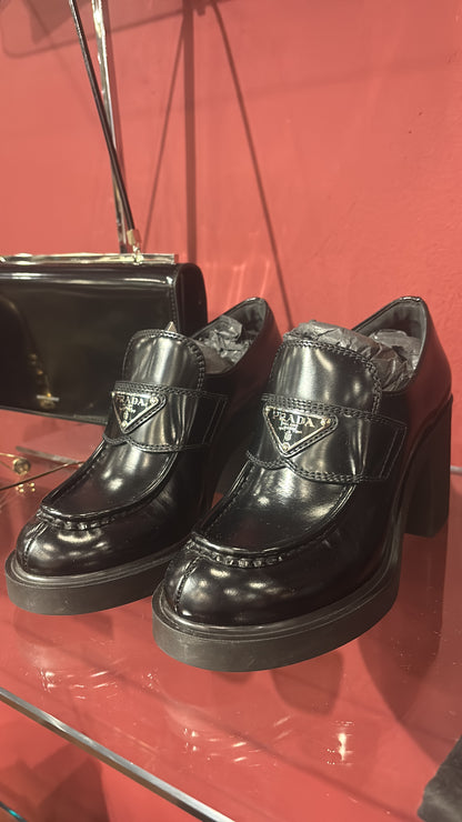 PRADA MONOLITH LEATHER LOAFERS