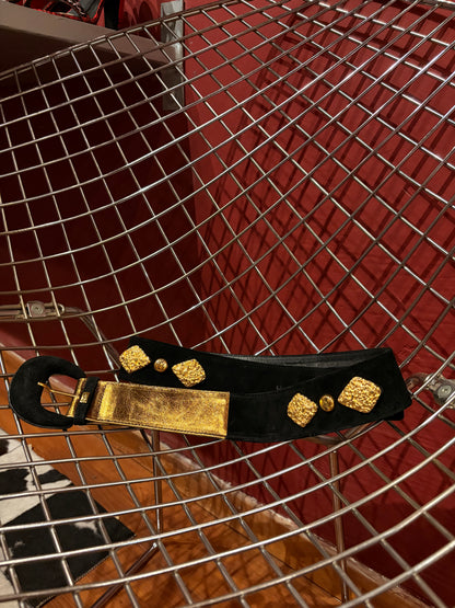 YVES SAINT LAURENT SUEDE BELT WITH GOLD DETAILS