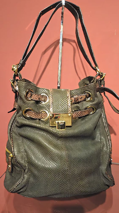 JIMMY CHOO BAG TEXTURED LEATHER WITH PYTON-EMBOSSED DÉTAILS