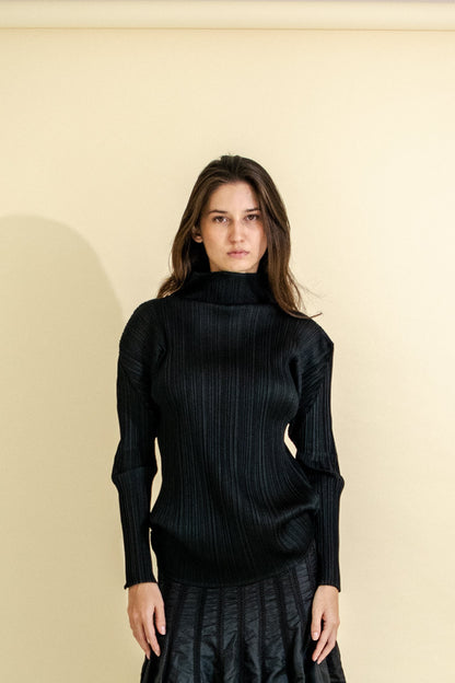 ISSEY MIYAKE PLEATED HIGH NECK & LONG SLEEVED TOP