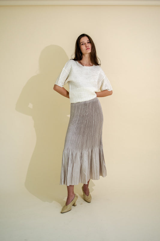 MIRROR MERMAID PLEATS MAXI SKIRT