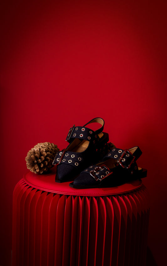 GANNI  DENIM FLATS WITH STUDS