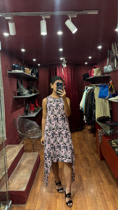 KENZO PLEATED & PRINTED SLEEVELESSS DRESS