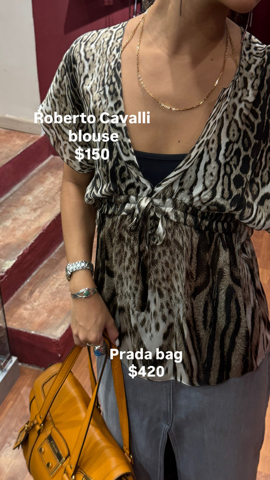 ROBERTO CAVALLI SILK ANIMAL-PRINT TOP