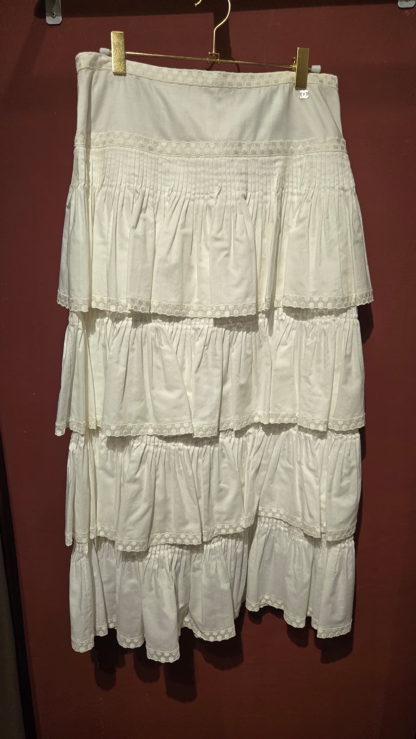 CHANEL LONG PLEATED & RUFFLES SKIRT