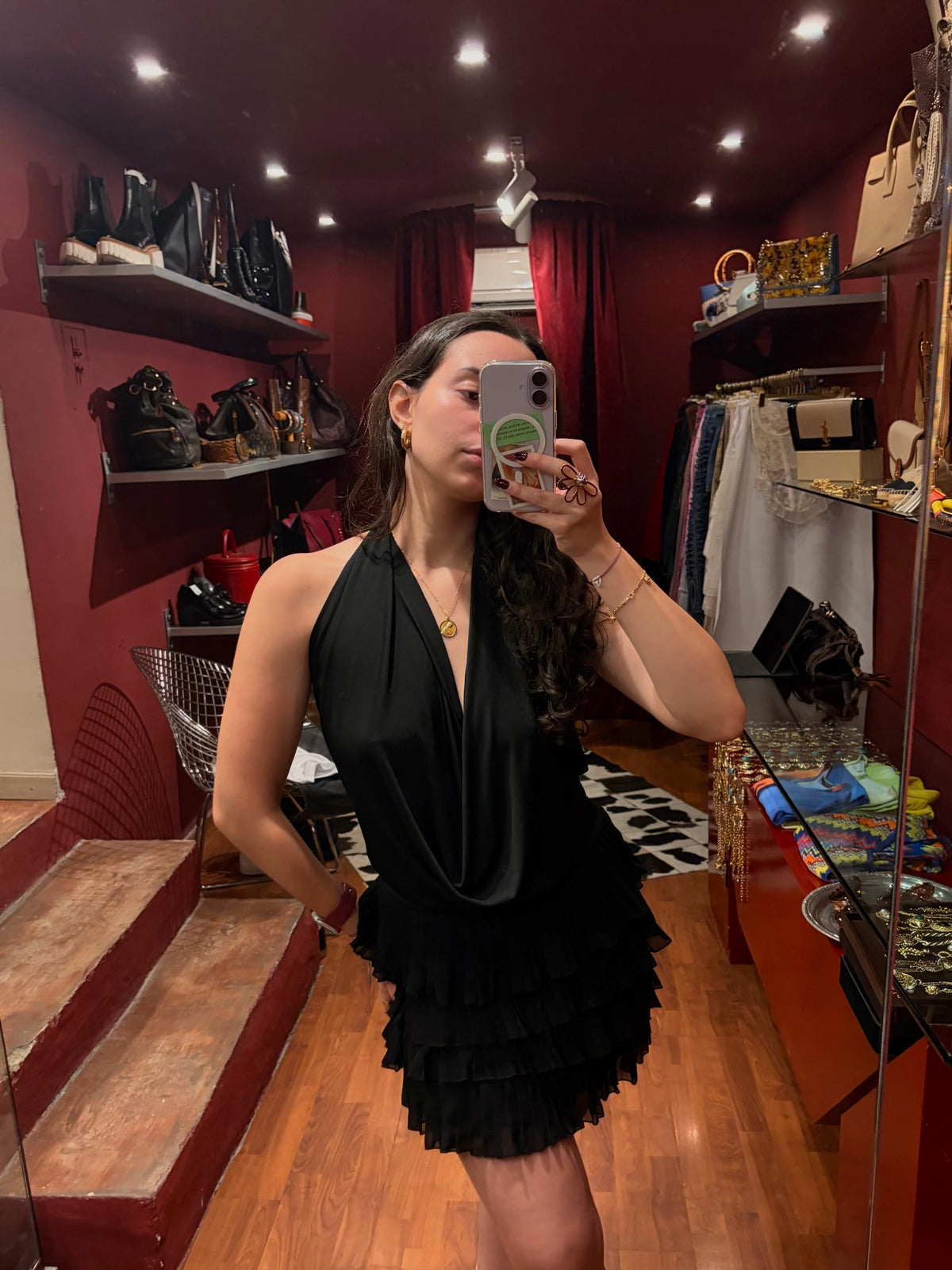 MORGAN SHORT DRESS WITH DRAPPED SKIRT AND OPEN BACK