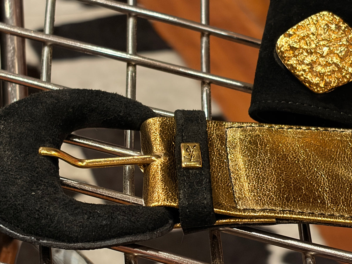 YVES SAINT LAURENT SUEDE BELT WITH GOLD DETAILS