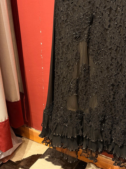 LONG LACE AND SEQUINS DRESS WITH TRANSPARENCY
