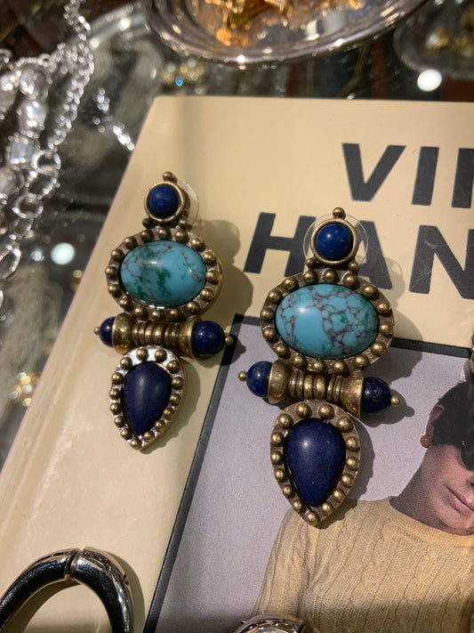 BLUE CIRCLES PENDANT EARRINGS