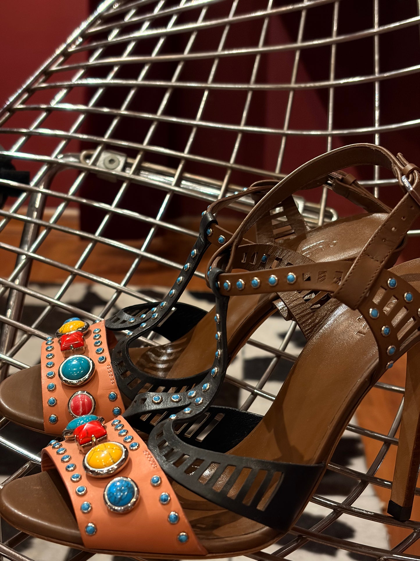 GUCCI OPEN TOE HEEL WITH MULTICOLORED RHINESTONES  (38)