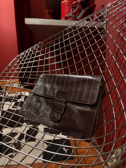 FENDI BROWN LEATHER CROSSBODY ENVELOPE BAG