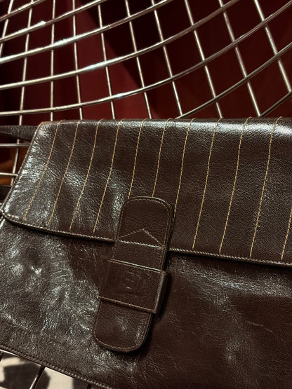 FENDI BROWN LEATHER CROSSBODY ENVELOPE BAG