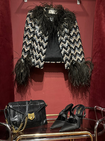 SHORT FEATHER AND SEQUINS JACKET