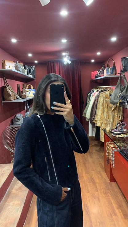 CELINE x PHOEBE PHILO LEATHER JACKET WITH FUR