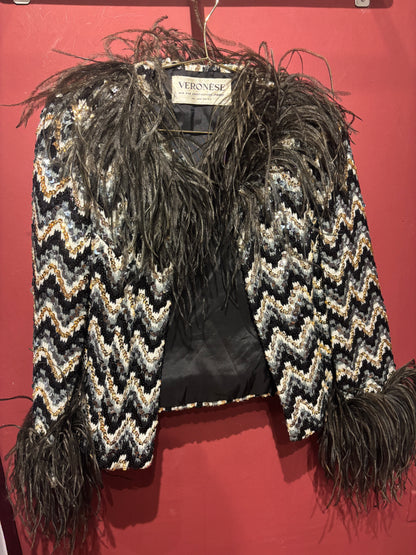 SHORT FEATHER AND SEQUINS JACKET