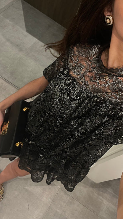 HIGH-NECK BROCARD LACE DRESS