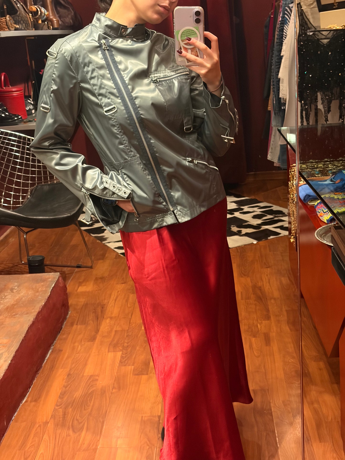 SPORTY SILVER JACKET WITH BUCKLES