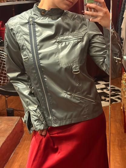SPORTY SILVER JACKET WITH BUCKLES