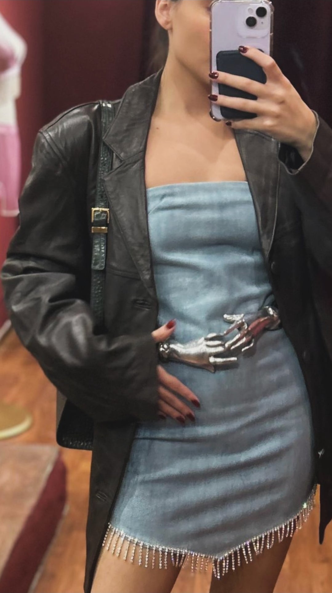 LES INCONNUS STRAPLESS DENIM AND CRYSTAL DRESS