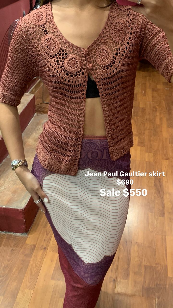 RUNWAY JEAN PAUL GAULTIER MONEY PRINT MESH SKIRT