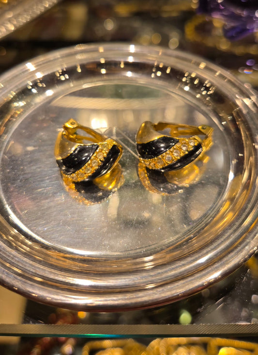 VINTAGE CLIP WITH BLACK AND CRYSTALS STRIPES