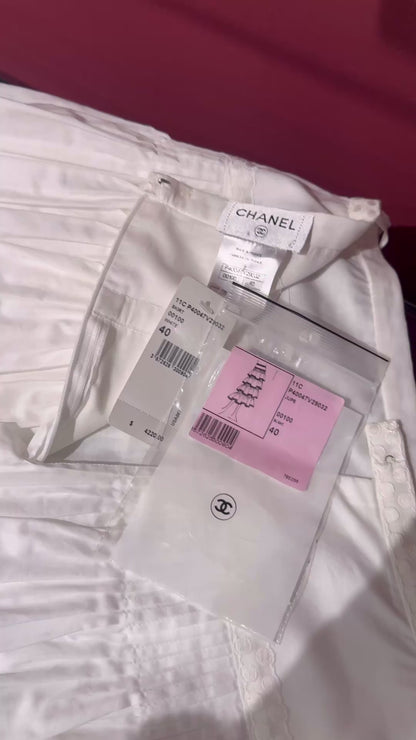 CHANEL LONG PLEATED & RUFFLES SKIRT