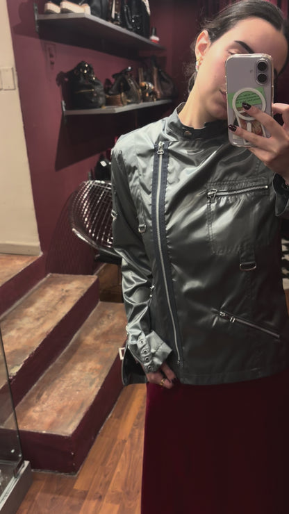 SPORTY SILVER JACKET WITH BUCKLES
