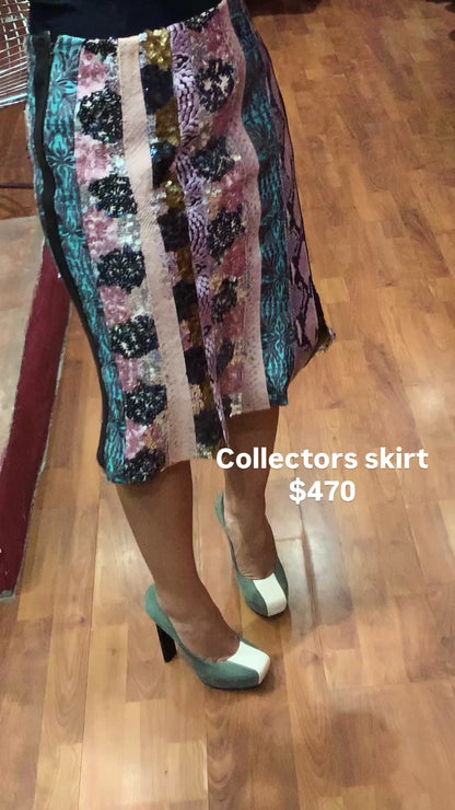 PATCHWORK SKIRT IN LEATHER, JACQUARD & PYTHON